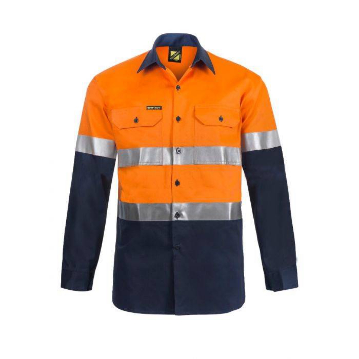 Picture of WorkCraft, Heavy Duty Hybrid Two Tone Half Placket Cotton Drill Shirt Gusset Sleeves CSR Reflective Tape